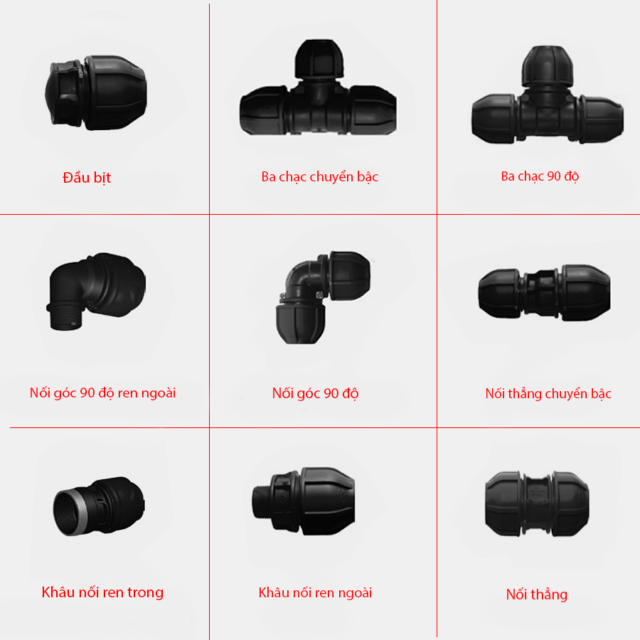 Một số loại phụ kiện ống nhựa HDPE Hoa Sen bán chạy.